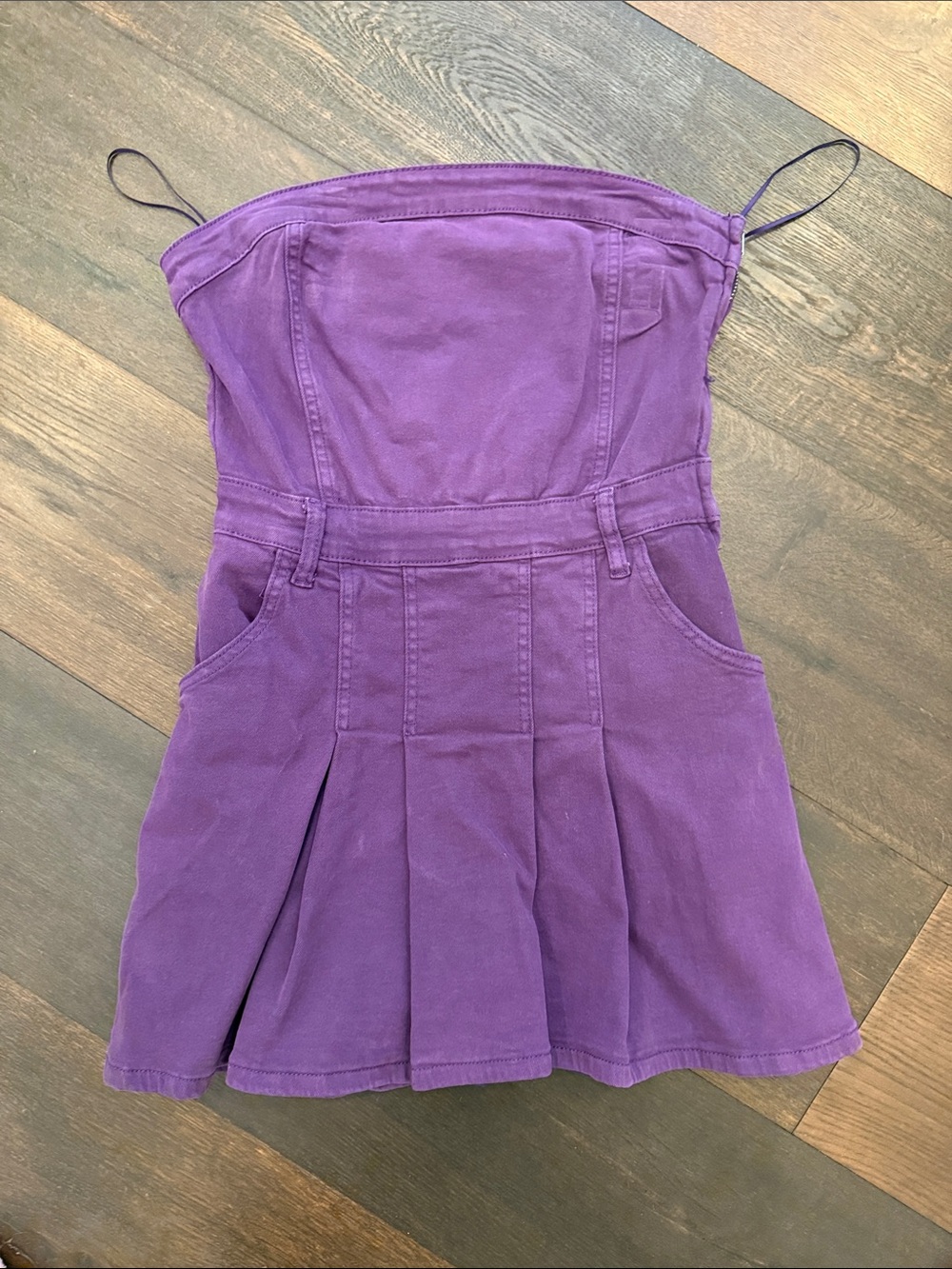 Purple Strapless Pleated Mini Dress with built in shorts